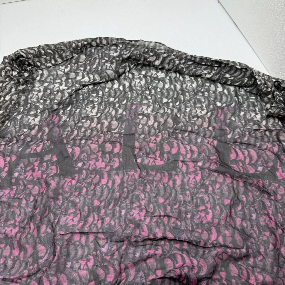 AllSaints Tempo Modal Oblong Scarf Black Pink Animal Print Lightweight